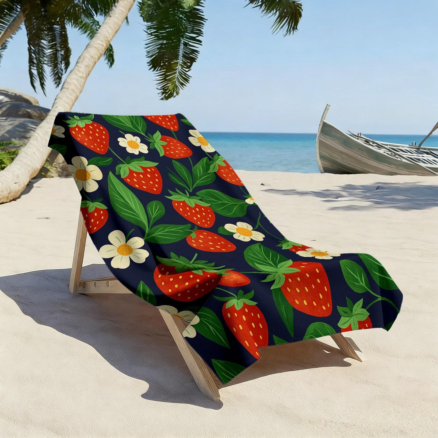Strawberry Print Green Leaf Towel, Ultra Fine Microfiber Quick Dry Super Absorbent for Seaside Vacation Pool Party Picnic Gift 40X60cm