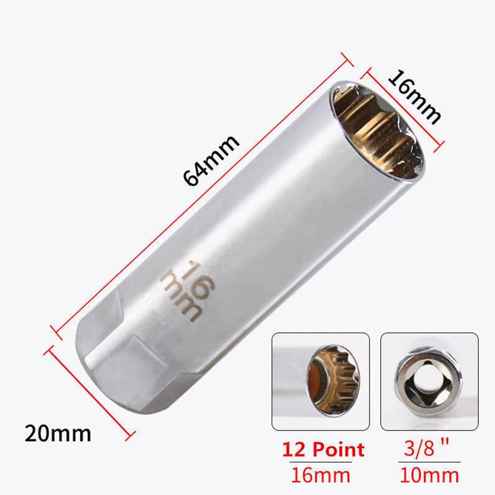 Universal Spark Plug Socket Spark Plug Wrench 3/8 Magnetic 12 Angle Thin Wall for 14mm 16mm Spark Plug Removal Auto Repair Tool
