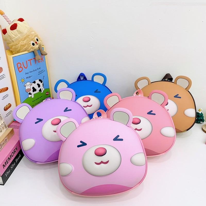 Shell Childrens Backpack Cartoon Bear Snacks Bag Waterproof Stationery Storage