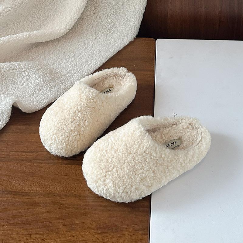 

Children s plush and thickened slippers, new autumn and winter solid color parent-child cotton slippers for boys and girls 21Inner Length13.5cm бежевый