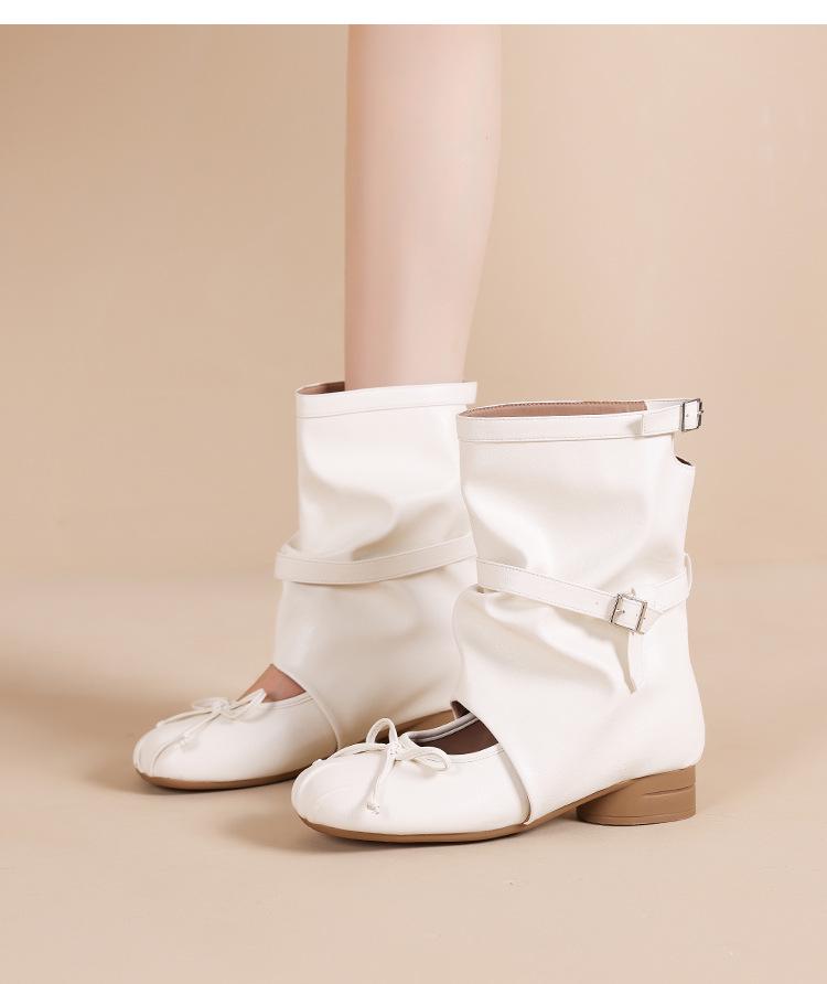 Ballet Style Women's Ruched Short Boots with Thick Sole - New for Summer 2026, Height Increasing 8CM Trendy Western Sandals.