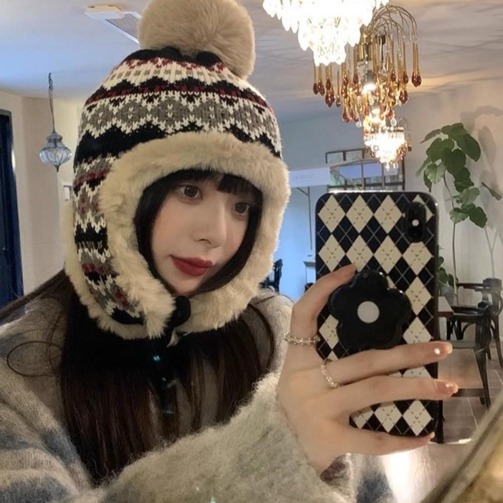 Windproof Warm Hat Pompom Ear Protection Hat New Beanie Hat  for Outdoor Cycling Skiing