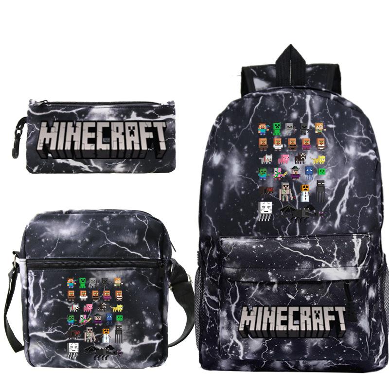 Minecraft Primary And Secondary School School Bag Children'S Backpack Backpack Shoulder Bag Pencil Case Three-Piece Set