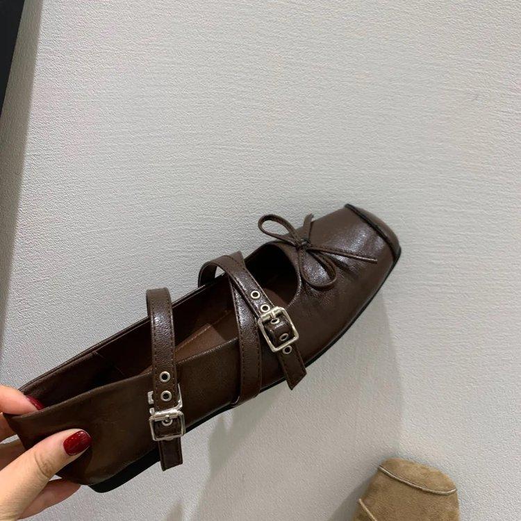 Retro Niche Design Flat-bottomed Square Head Single Shoes Ballet Shoes Early Autumn New French Silver Mary Jane Shoes Women's Shoes
