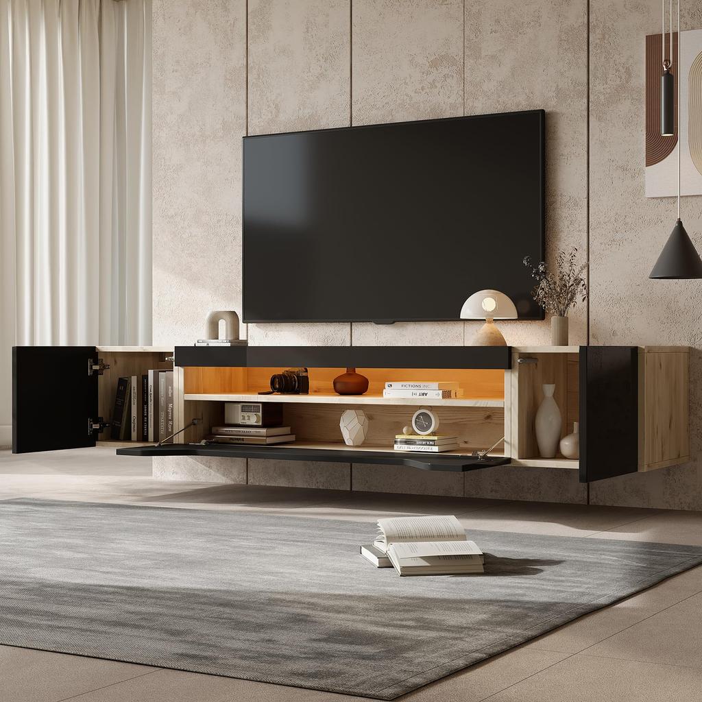 TV Cabinet, Lowboard High Gloss Hanging LED, TV Board TV Cabinet Folding Door, TV Stand Wall-Mounted TV Shelves 180cm Living Room, Dining Room,
