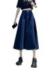 2024 High Waist Retro Denim Midi Skirt: Slimming, Fashionable, Hip-Covering Draped Design