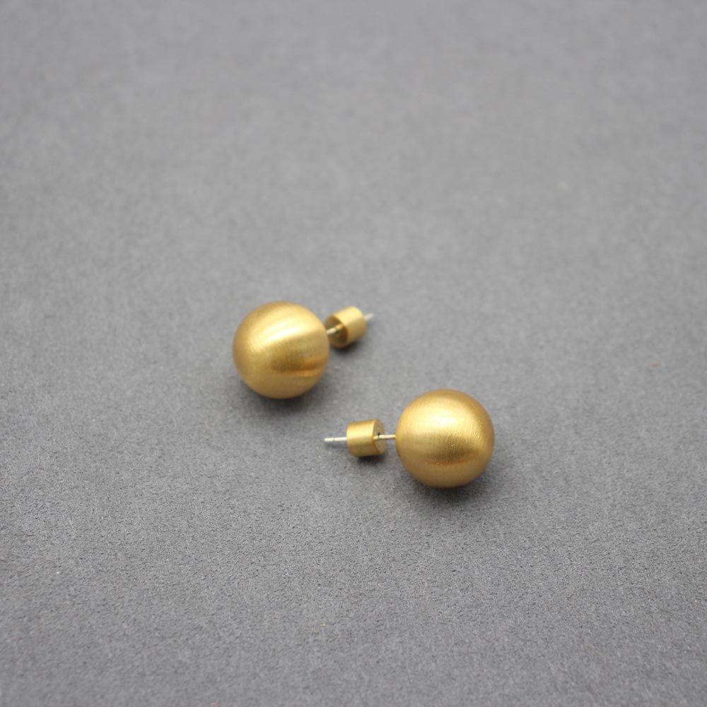 

Yang Caiyu Brushed Silver & Gold Round Ball Stud Earrings - Simple Fashion Style