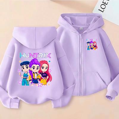 2025 Neuer Huntrix Mädchen Cartoon-Druck Reißverschluss-Hoodie Lässig Langärmlig Kindermode Sportbekleidung