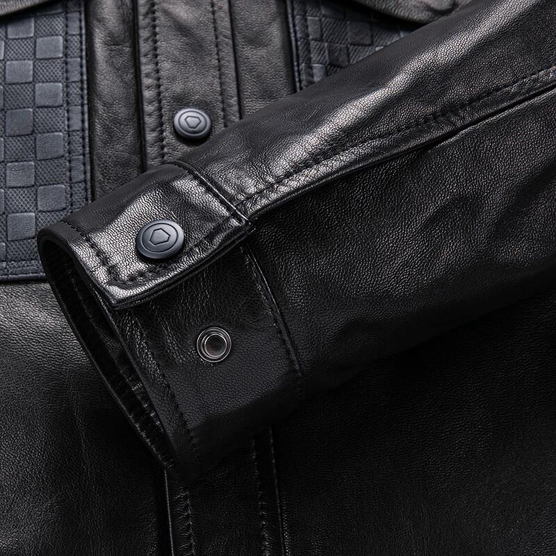 FAPAI Men's Genuine Goatskin Turn-Down Collar Leather Jacket