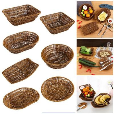 1Pcs Round Rectangular Shape Storage Tray Plastic Rattan Threads Basket
