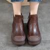 Johnature Versatile Thick Soled Genuine Leather Short Boots Side Zipper Autumn/winter Retro Women's Flat Platform Shoes