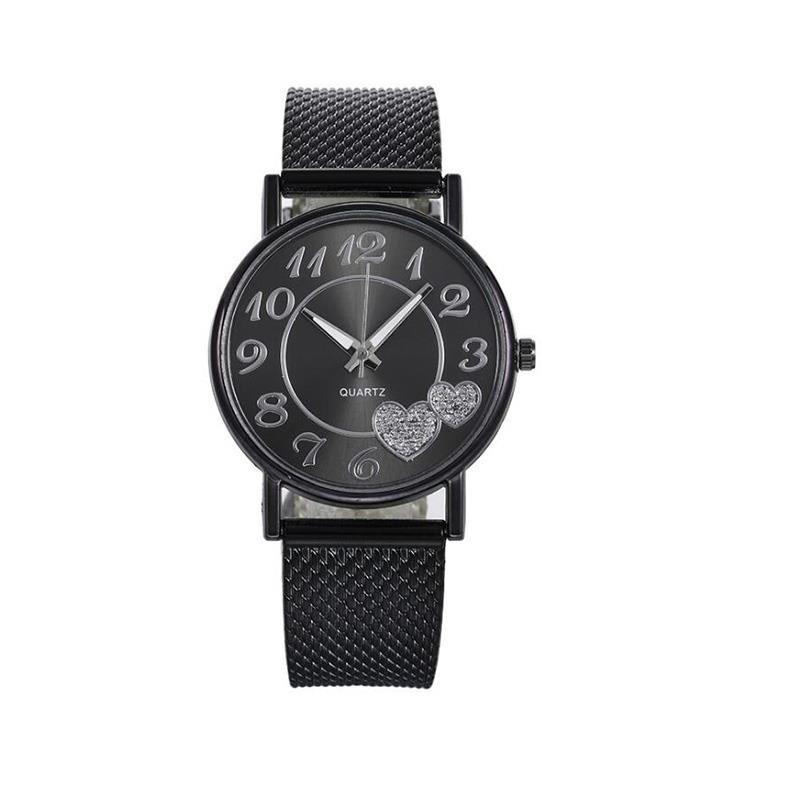 

Женские часы с сеткой и двойным сердечным циферблатом Женские часы Повседневные кварцевые часы 1 чёрный