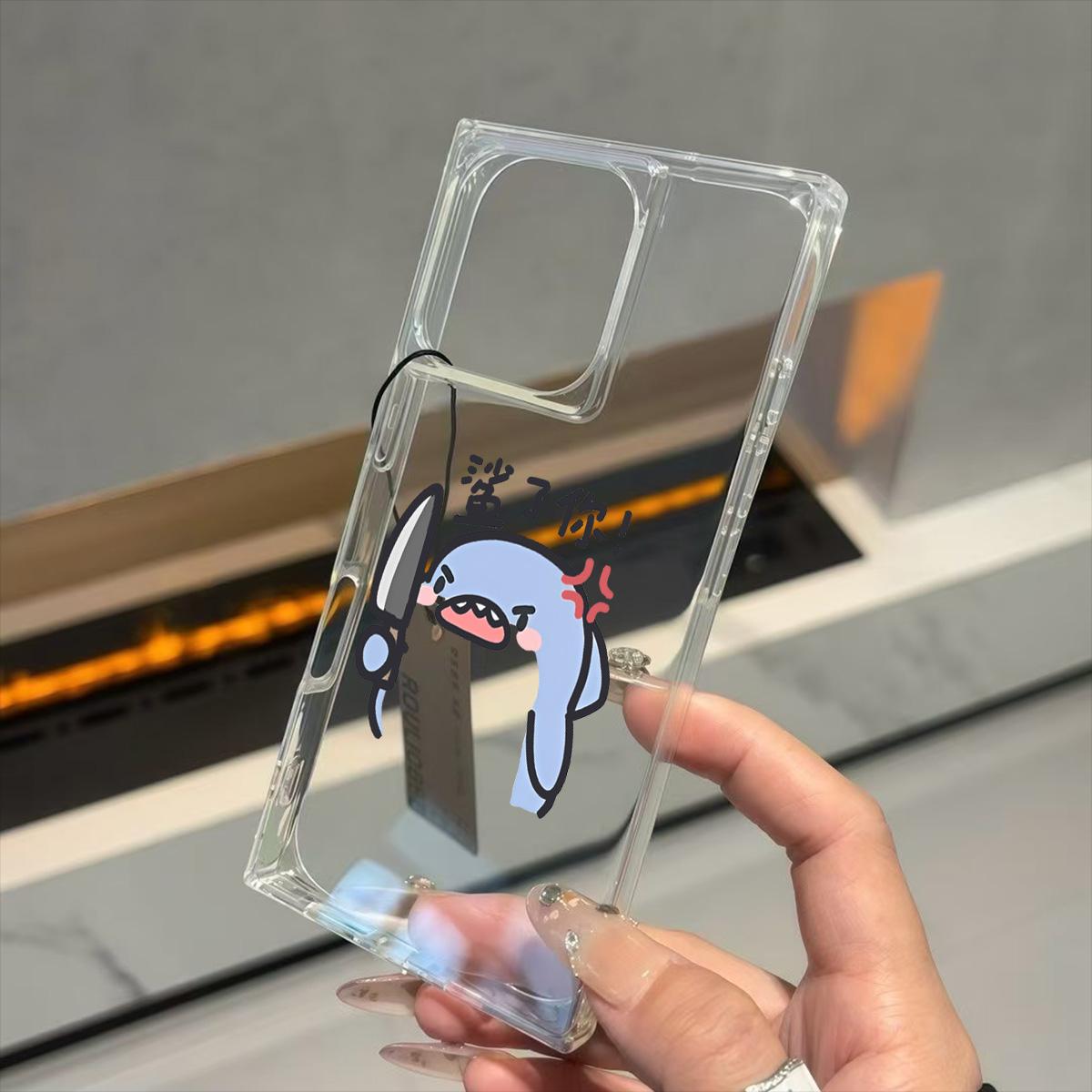 

Прозрачный чехол с квадратной задней защитой для трубки для iPhone 11 14 Pro Max 12 16 ProMax 13 15 Plus, защита от кислорода, с рисунком ножа, чехол с рисунком маленького монстра iphone 11 ProMax