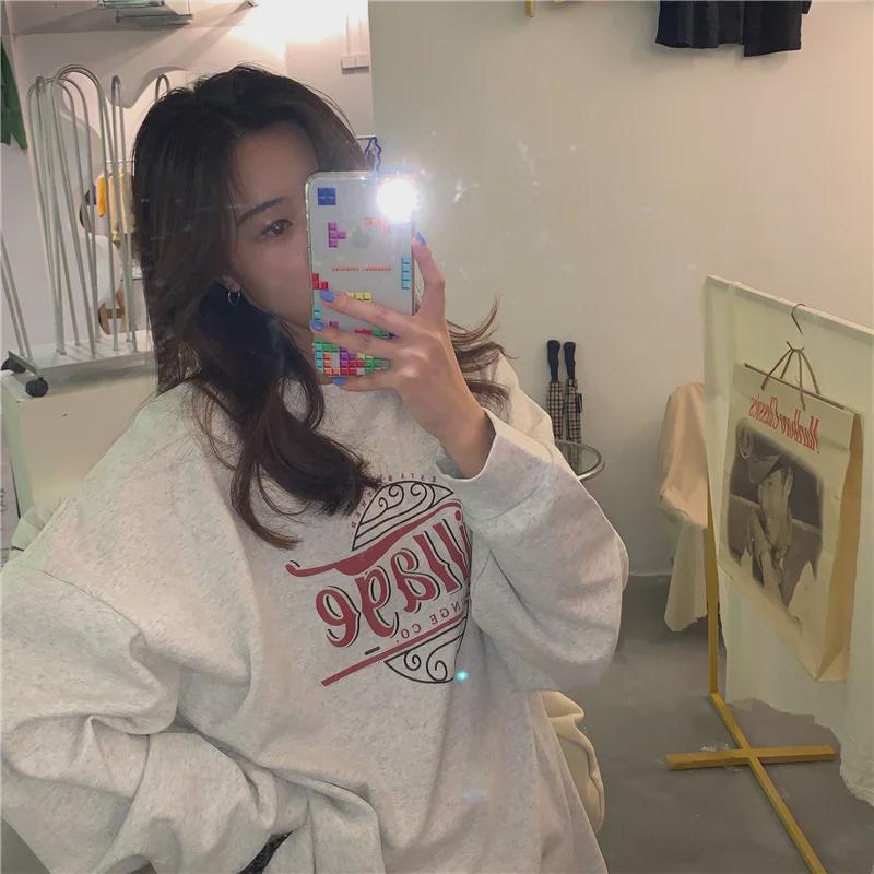 Damen Baumwoll-Sweatshirt mit lockerem Schnitt, mittellangem Schnitt und Rundhalsausschnitt - Langärmeliges Herbst-/Winter-Oberteil