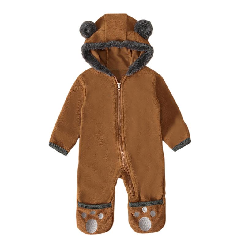 Boys and Girls Bear Long Sleeve Hooded Foot Wrapped Bodysuit Crawling Suit