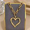 Retro and Exaggerated Hollowed-out Large Heart-shaped Stainless Steel Thick Sweater-style Necklace, High-end Accessory Pendant, Pendant Necklace