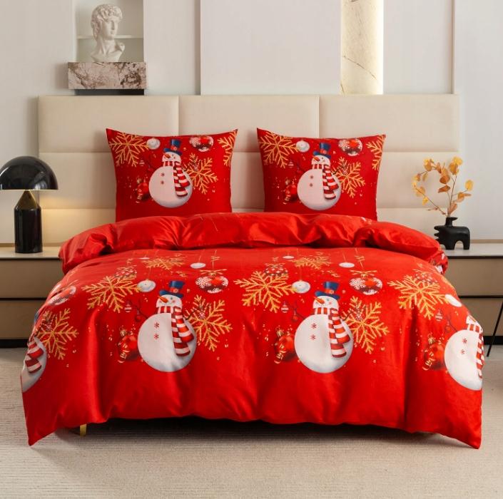 Christmas bedding cotton satin 160x200 + pillowcases Christmas tree, bubbles snowman