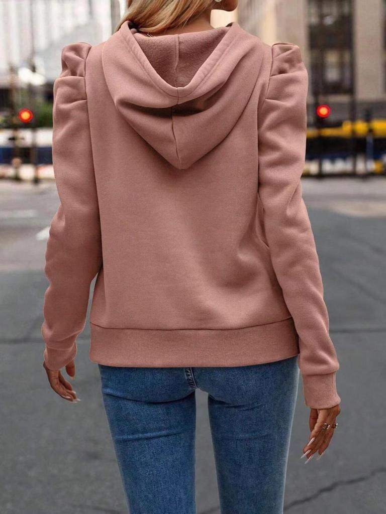 Women's 2024 Autumn/Winter Stacked Collar Hooded Solid Pullover Sweatshirt