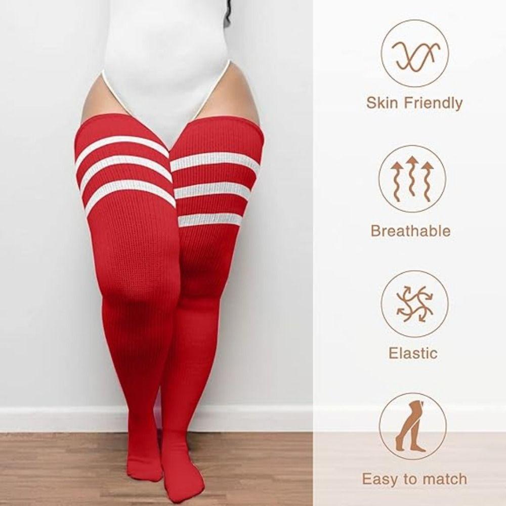 Knitted Thigh High Socks Plus Size Leg Warmer Rainbow Striped Tube Socks Thick Thighs