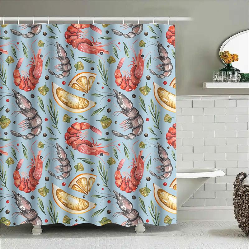 

Vibrant Shrimp Lemon Shower Curtain Waterproof Fabric Decorative Bath Rug Cover For Home Decor In Kitchen Or Bathroom Blue Color W60H190(CM)-1 Pcs