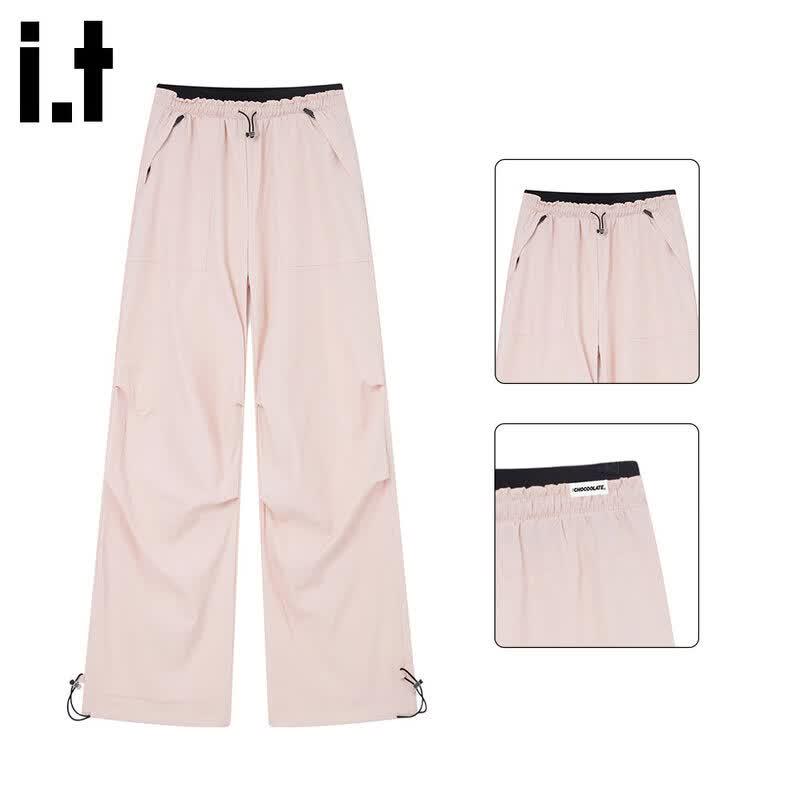 CHOCOOLATEit Women s Summer Parachute Cargo Wide-Leg Pants L розовый