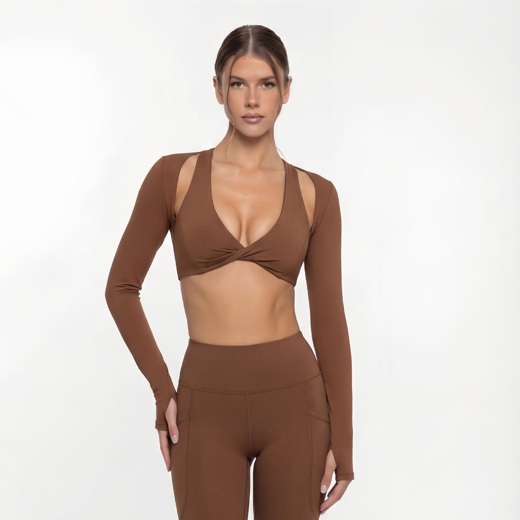 JYL Slim Padded Fake Two Piece Top Naked Running Yoga Set