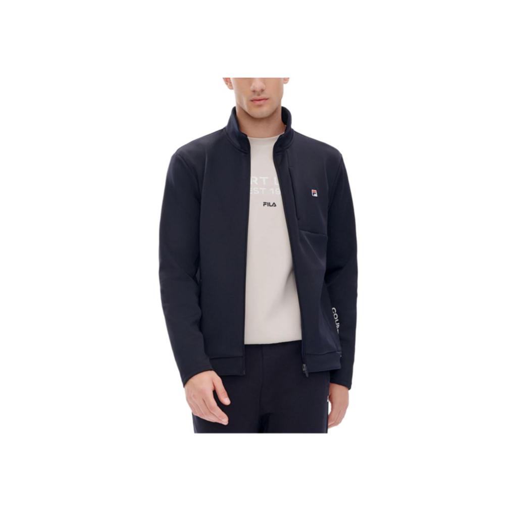 FILA Athletics Solid Color Letter Knit Sports Jacket Men Jacket Royal-Blue A11M213503FNV