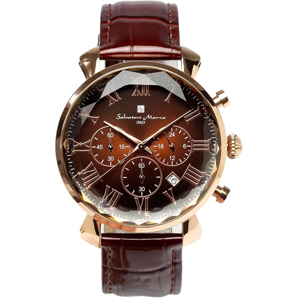 Salvatore Mara Men s Chronograph Watch Brown Ice Croco Leather Strap Multi-Faceted Glass SM19104-PGBRBR