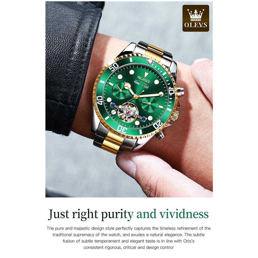 OLEVS Men's Skeleton Automatic Mechanical Watch Date Display Stainless Steel Business Men's Watch