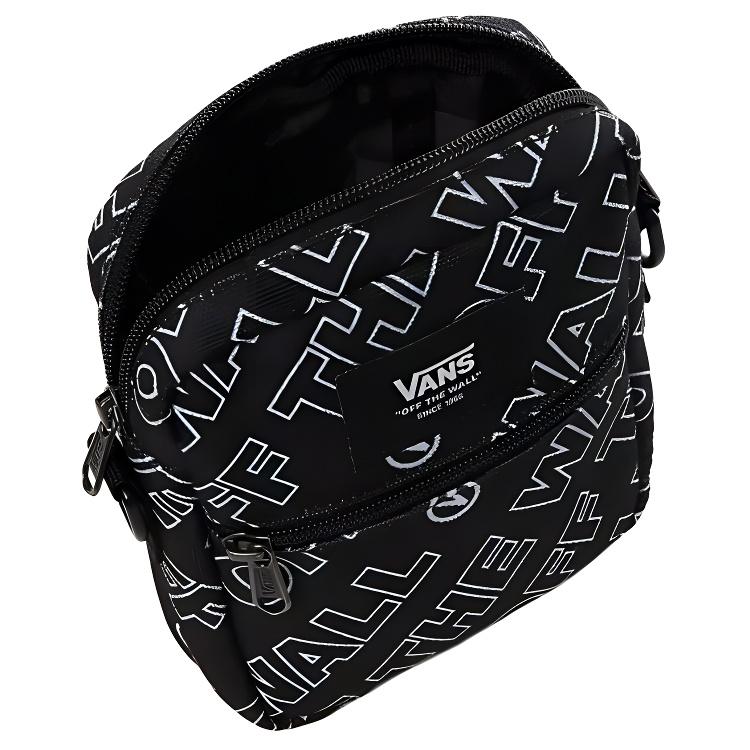Vans Solid Color Printed Design Zipper Closure Nylon Shoulder Crossbody Bag Unisex bags Black VN0A3I5SZXH