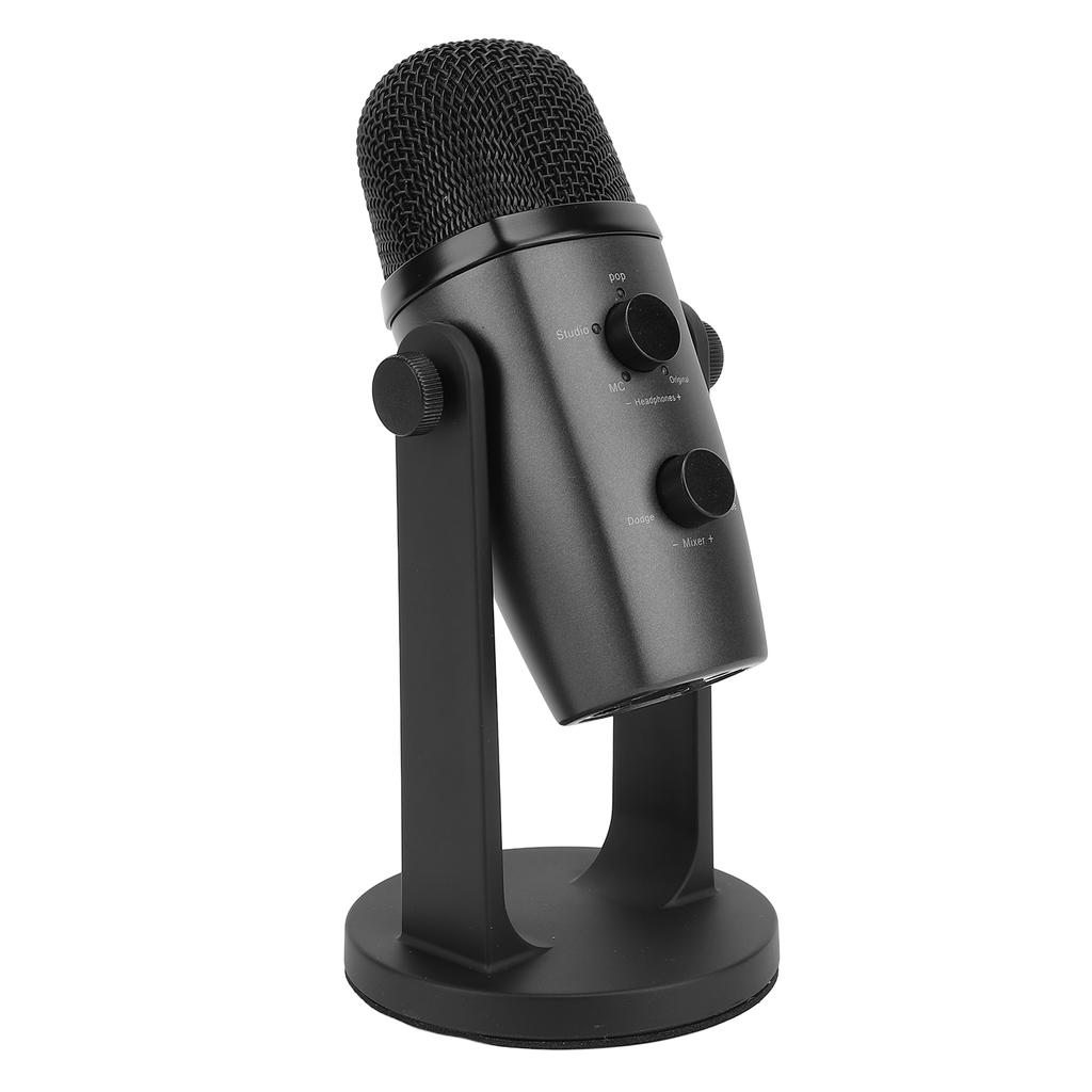 Gaming Microphone USB PC Condenser Mic with Shock Mount Quick Mute Function Rotating Gain Knob for