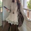 Women's Loose Slimming High Neck Lace Ruffle Long Sleeve Knit Top