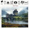 2D Eilean Donan Castle Tapestry, Misty Scottish Highlands Background