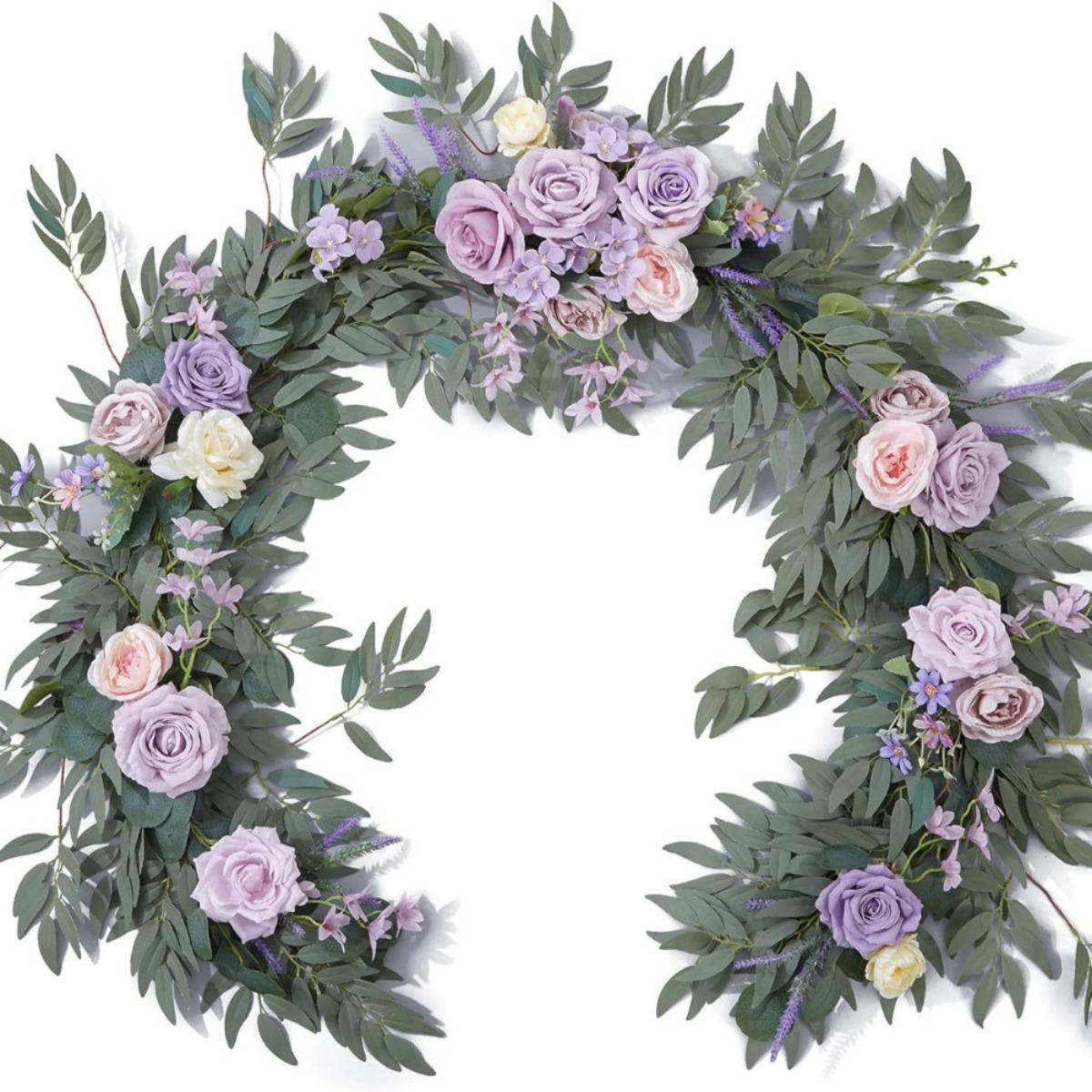 

1,8 м Свадебная арка Искусственные цветы Гирлянда из эвкалиптовых цветов Гирлянда для стола Цветочная гирлянда с цветами для заднего фона Стена Украшение на День благодарения фиолетовый