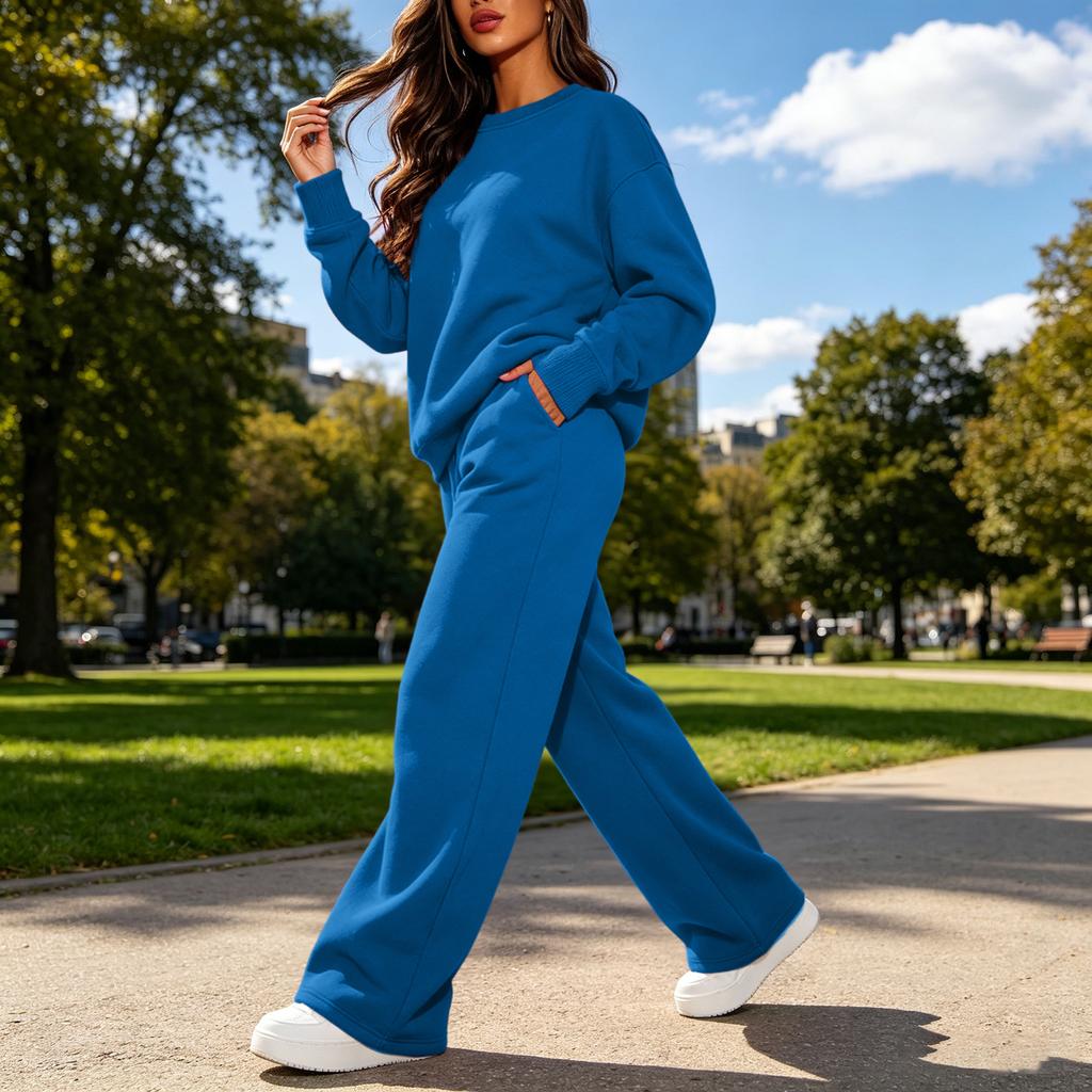 Women's Round Neck Sweatshirt and Pants Casual Two Piece Outfit for Everyday Wear