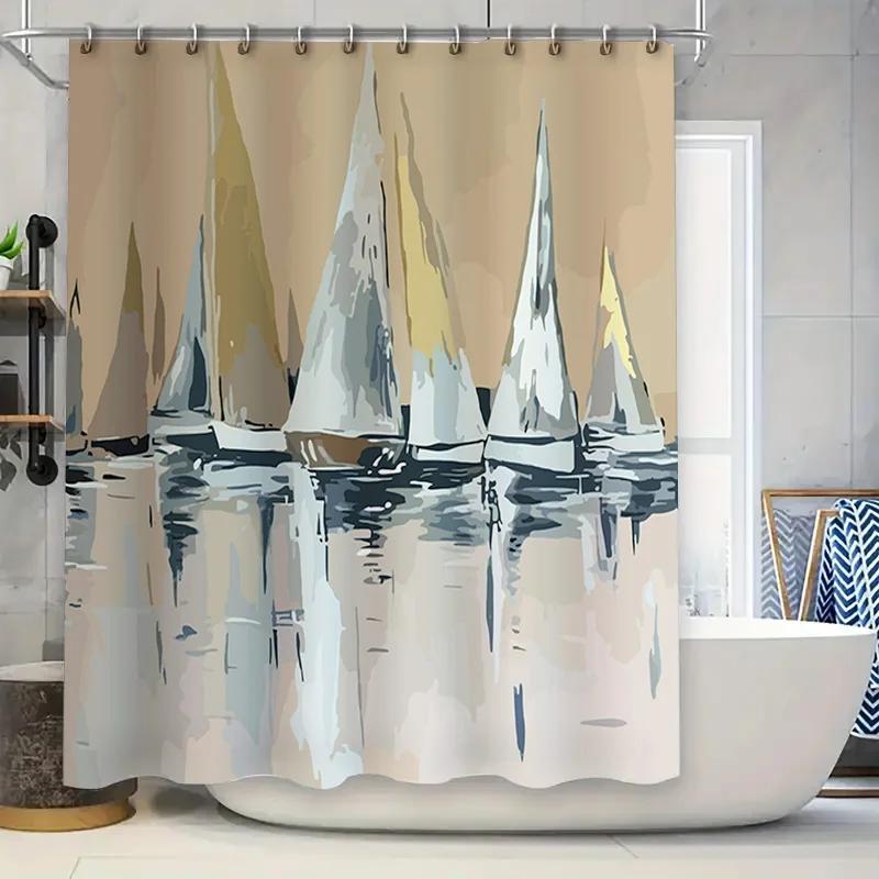 

Modern Sailboat Print Shower Curtain Neutral Tones For Bath Decor Home Decoration In Bathroom Curtains From Home Garden. W60H190(CM)-1 Pcs