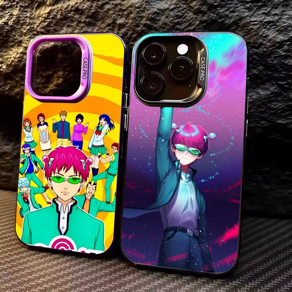 Anime S-Saiki Kusuo Phone Case For iPhone17,16,15,14,13,12,11 Plus,Pro Max Colored Silver Plated Inside Cover