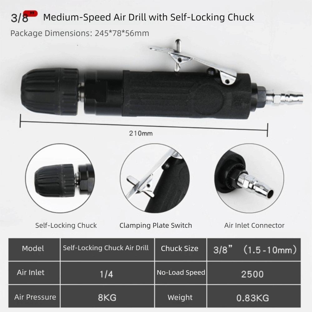 Machine Tool 3/8 Inch Air Drill Self-Locking Large Torque Straight Drill Gun Air-Operated Mini Sanding Machine Industrial Use