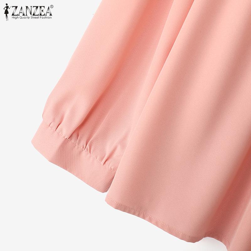 ZANZEA Women Vintage Round Neck Ruffled Long Sleeve Striped Blouses