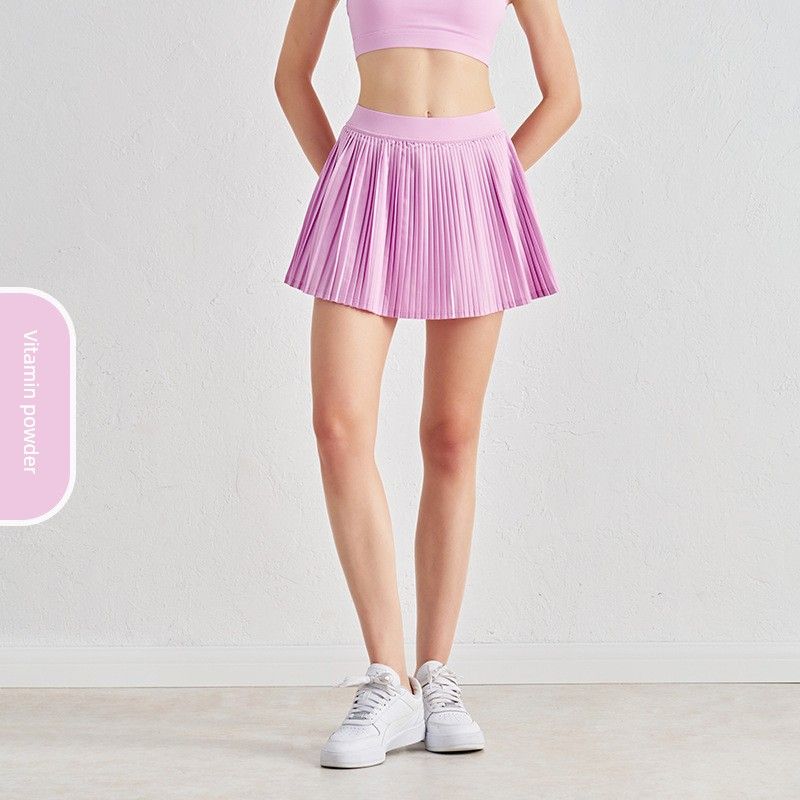 

Foreign Trade New Summer Elastic High Belt Pocket Tennis Skirt Slimming Yoga Short dress Lining Anti-exposure Leisure Outer Wear Vitamin powder Vitapink S/4