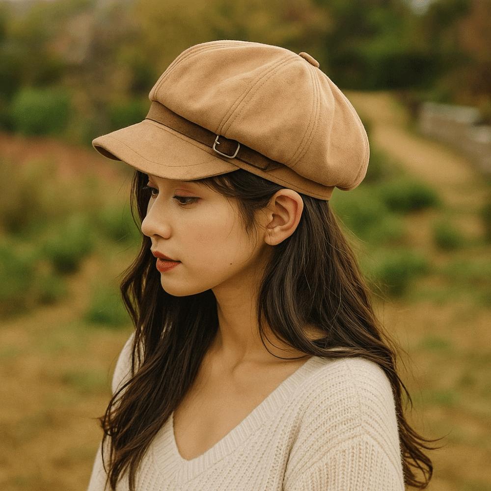 Flat Top Suede Berets Warm Women Octagonal Hat Vintage Artist Hat Daily