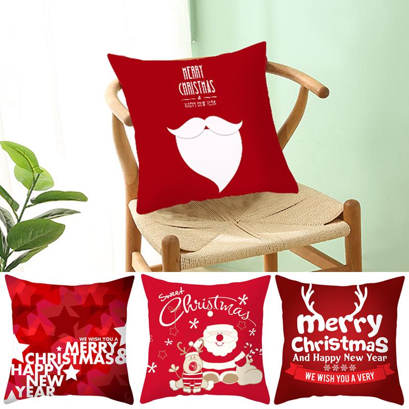 Merry Christmas Cushion Cover Xmas Pillowcase Happy New Year Navidad Santa Claus Red Pillow Cover Ornament Gifts Home Decor