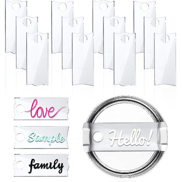 Name Plate for 40 Oz Stanley Cups,12 PCS Acrylic Nameplate Personalized Name Tag Blank Compatible with Stanley Tumbler Topper Lid Accessories
