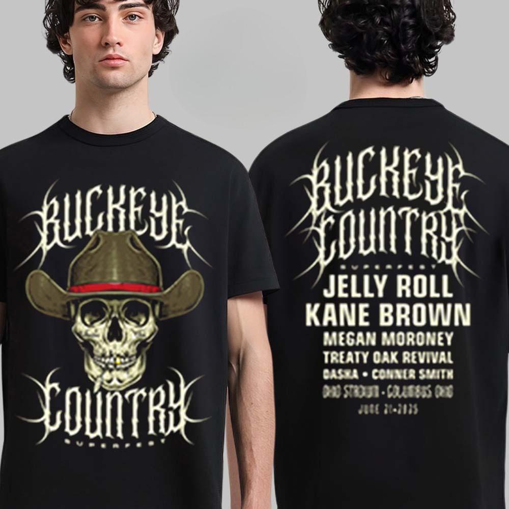 

Buckeye Country Superfest 2025 Merch Tee Cowboy Skull Two Sided Unisex T High-end Luxury Is for Both Men and Women Top Y2k 4XL