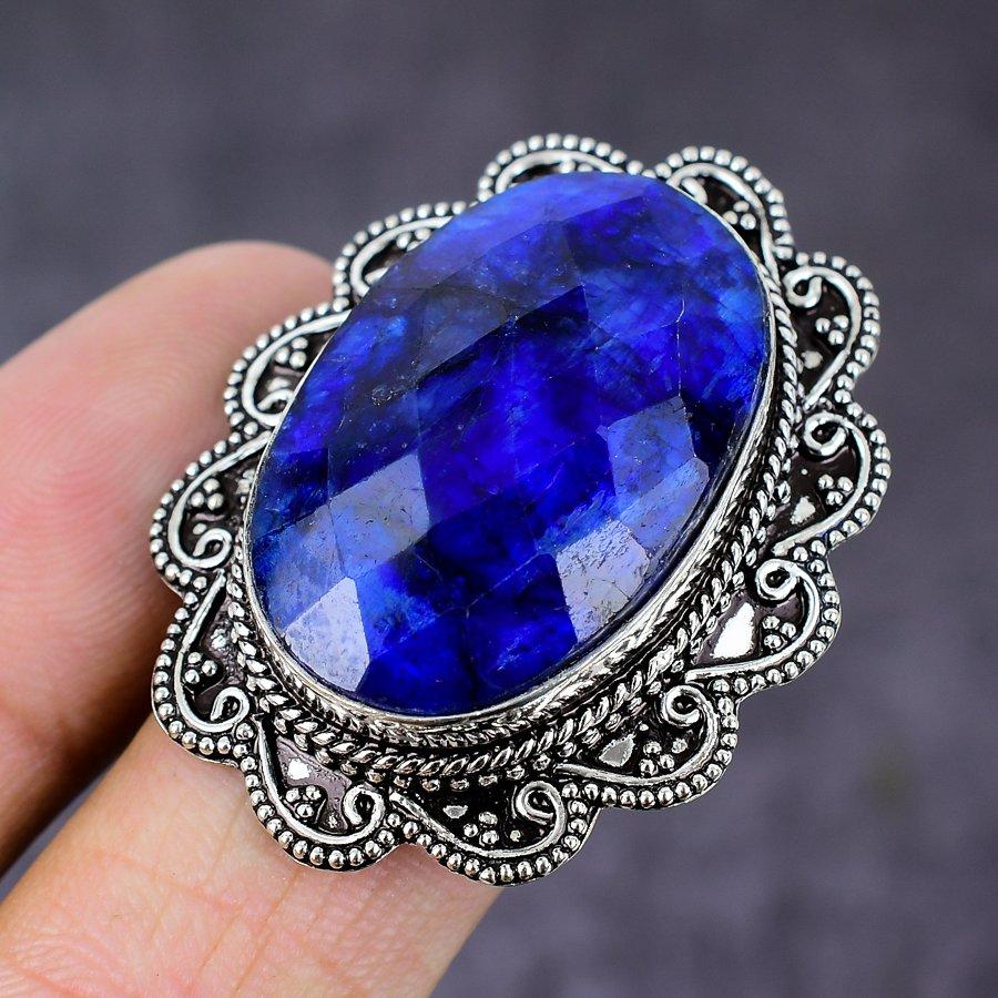 Sapphire(Simulated) Gemstone Handmade 925 Sterling Silver Gift Ring Size 6 m2P36