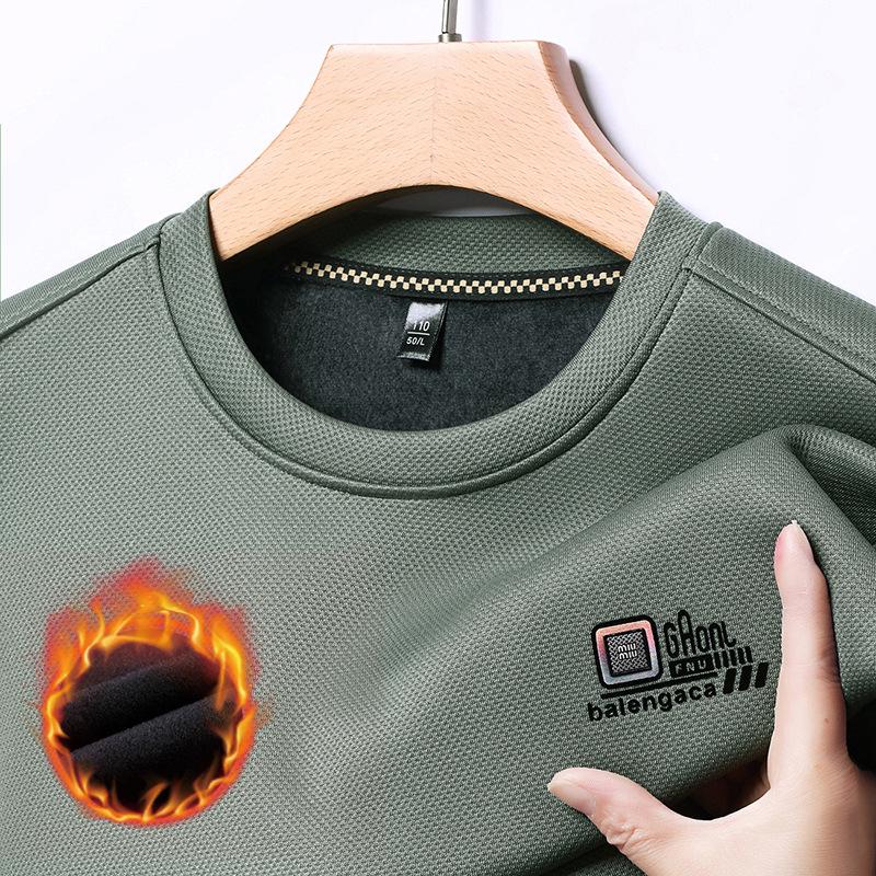 Men's Fleece-Lined Long-Sleeve Sweatshirt - Winter Casual Round Neck Top