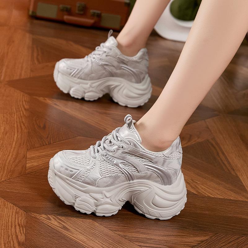 Platform Dad Shoes Women's 2025 Autumn and Winter New Mesh Shoes Muffin Versatile Casual Sports Shoes Inner Height Increase Women's Shoes