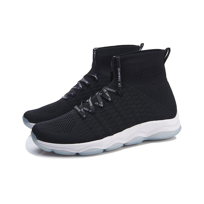 Li-Ning Unbounded Fabric Shock Absorbing Non-Slip High-Top Casual Shoes Women Shoes Black White AFJN008-1