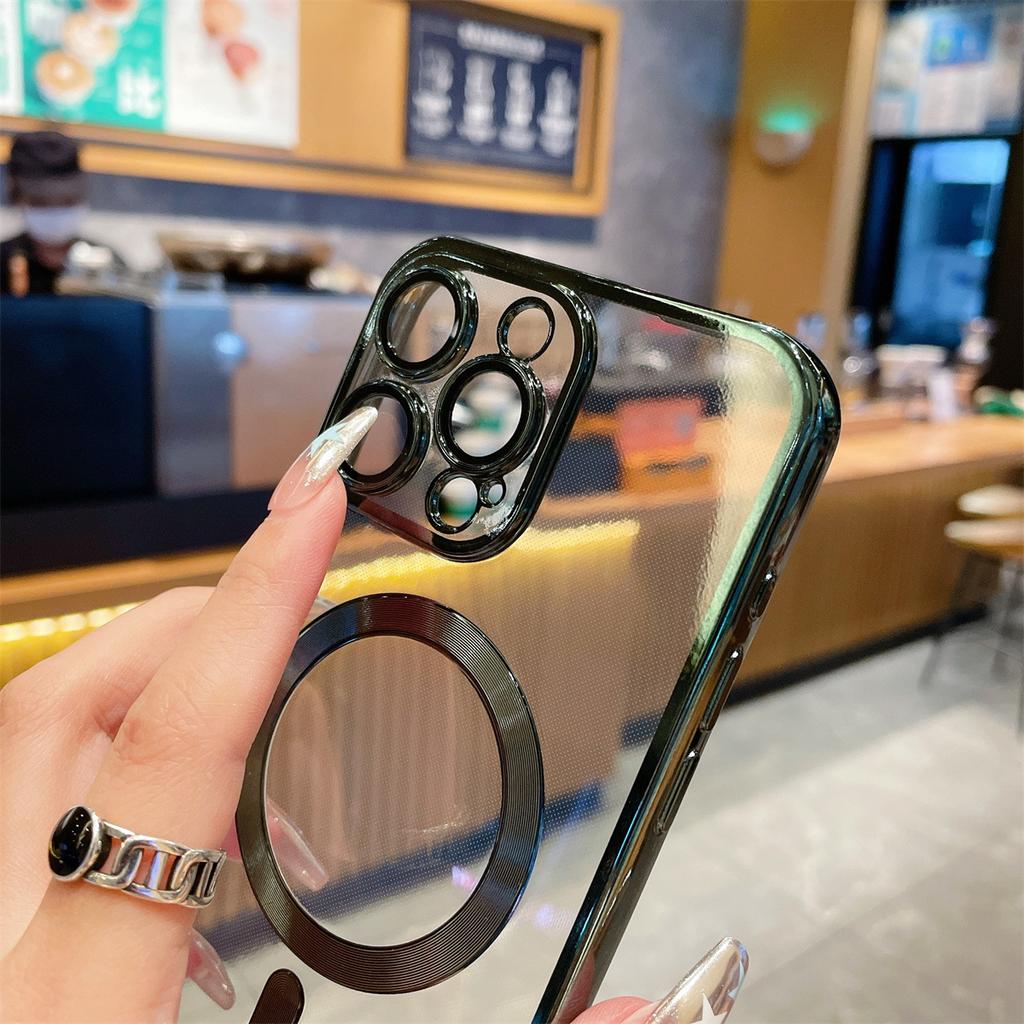 Applicable To Apple 16 Electroplated Magnetic Protective Glasses, IPhone15PROMAX Phone Case Transparent 12/13