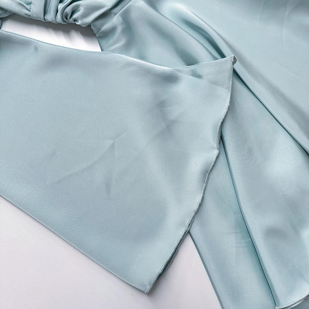 European & American Party Satin Bell Sleeve V-neck Waist-Cinching Short Dress